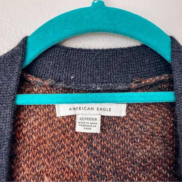 American Eagle Rust Plaid Soft Knit Open Front Cardigan Size XS - Picture 6 of 7